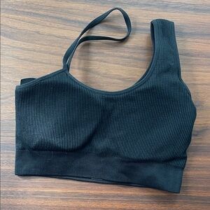 NVGTN Black Ribbed Women's One Shoulder Sports Bra Seamless